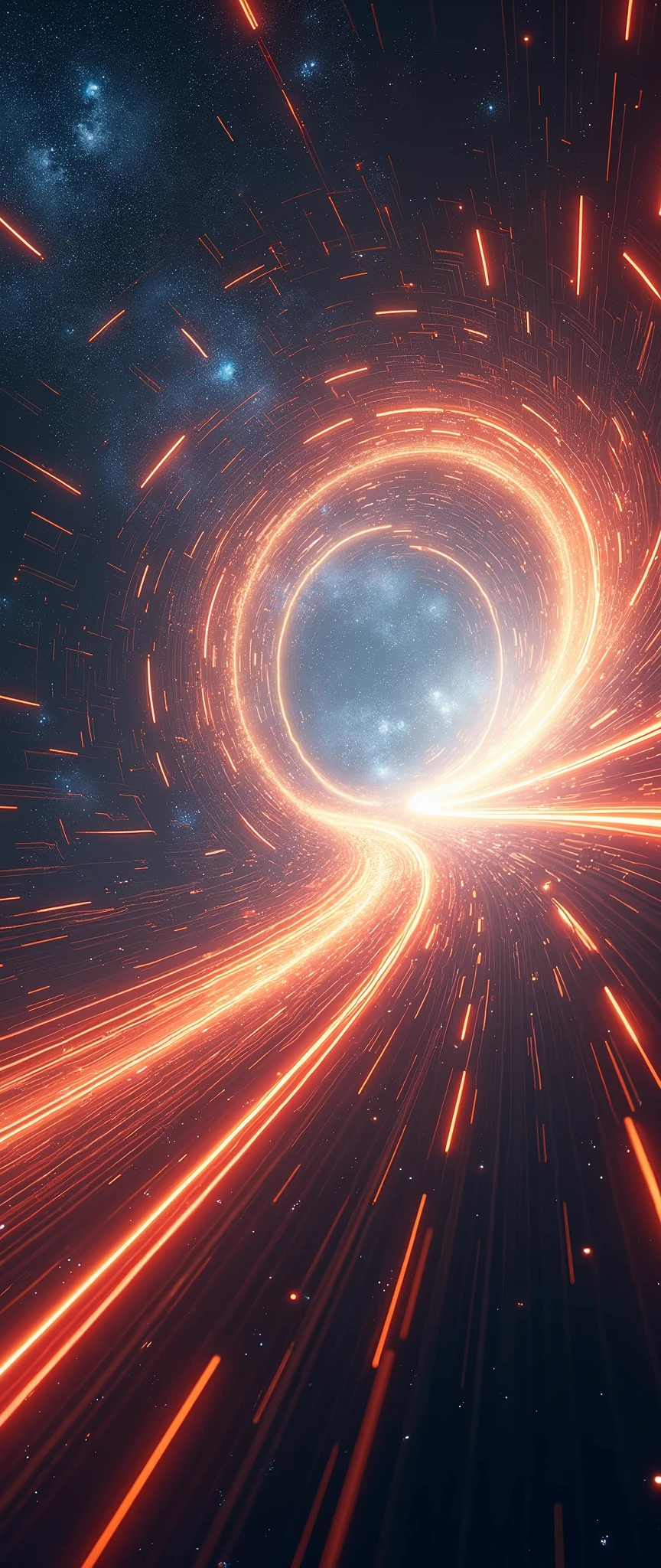 (masterpiece:1.2,Highest quality,Super detailed,Realistic,Ultra-high Resolution Camera),8k,wallpaper,The view from the cockpit of a spaceship traveling at warp speed,(Expressing ultra-high speed with a line of light:2.0),(wormhole),universe space,Magnificent landscape painting