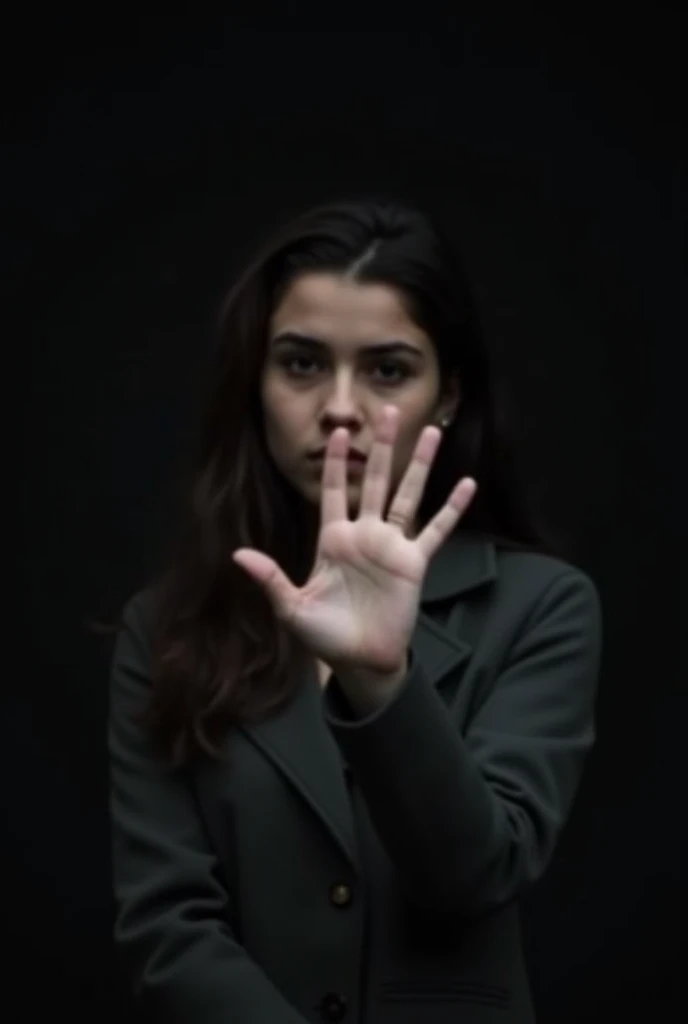 Prompt:
A blurry, out-of-focus portrait of a teenager girl with his hand covering his face, standing against a dark background. The focus is on the hand and the blurred outline of the face. There is a sense of mystery and introspection.