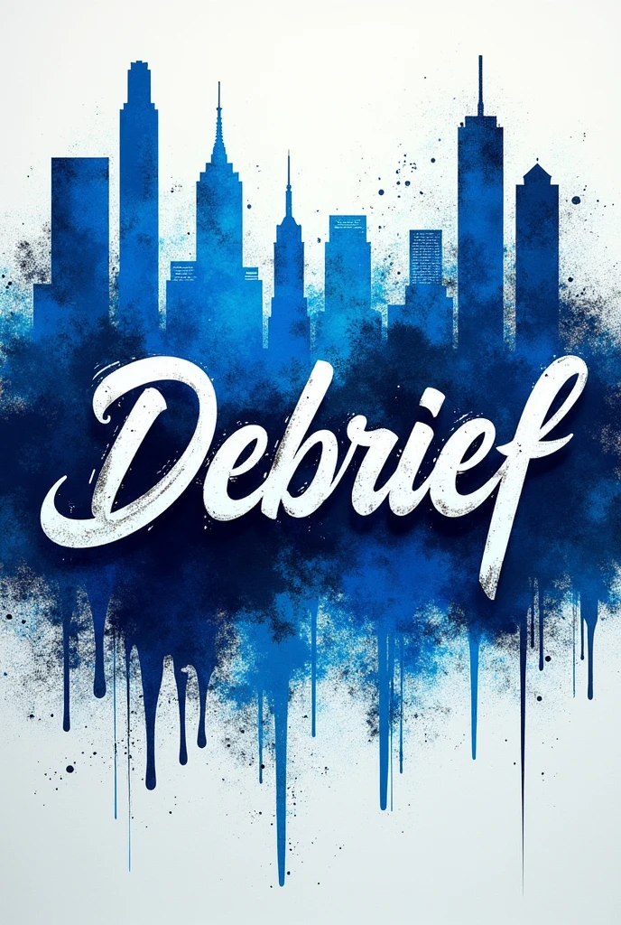 Create an image for a news channel, which's name is 'Debrief'. Create an calligraphy type and graffiti type and the theme colour is blue. I repeat, Calligraphy!