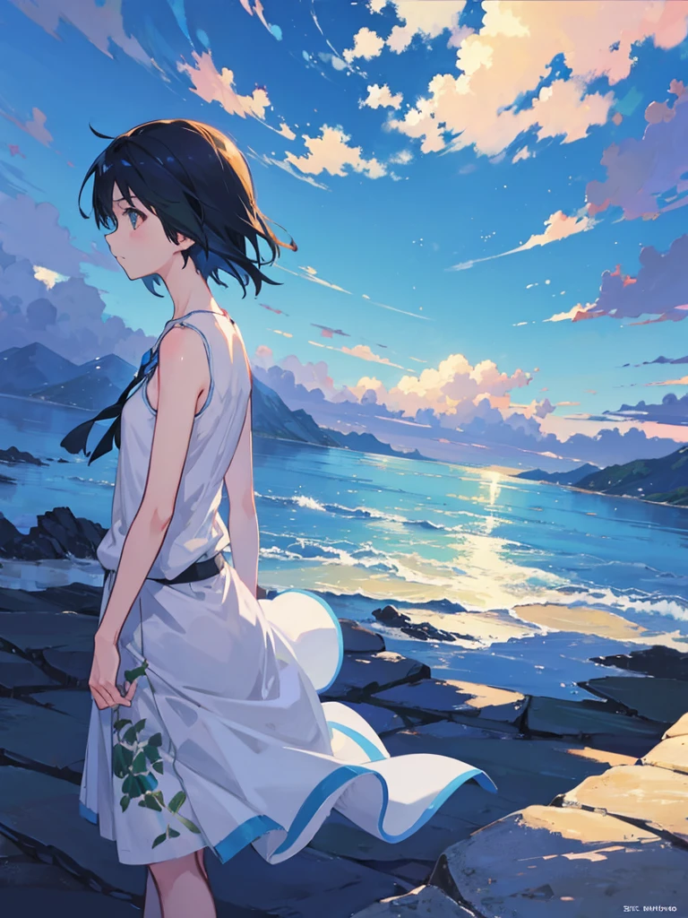 Summer, Makoto Shinkai's concept art, tumblr, magic realism, beautiful anime scenes, beautiful skies. by makoto shinkai, ( ( makoto shinkai ) ), anime background art, anime backgrounds, Makoto Shinkai's style, anime movie backgrounds, galaxy express, no humans. --v6