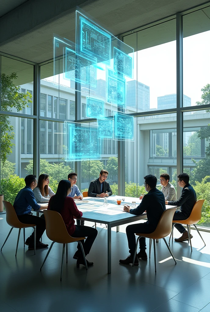 Glass-walled, futuristic university campus classroom