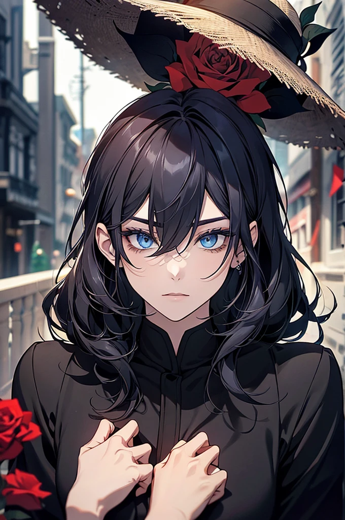 **Color palette**: เลือกColor paletteที่แสดงออกถึงความหลงใหลและความลึกลับ. dark red, black people, and gray can symbolize both romance and the dangerous world of the mafia. adding gold or silver can convey luxury and wealth.,blue eyes
**picture or illustration**:
- **pair**: มีรูปpairอยู่บนปก, with the female character (Emma)((blue eyes))I am white and a male character. (Lucas)((black hair))blue eyes ในอ้อมกอด, or a captivating pose. make sure their chemistry is visible, but maintain the deliciousness.
- **Mafia elements**: include images related to the mafia in detail, such as the silhouette of a man wearing a straw hat, or a gun and a rose, to hint at the danger in the story.