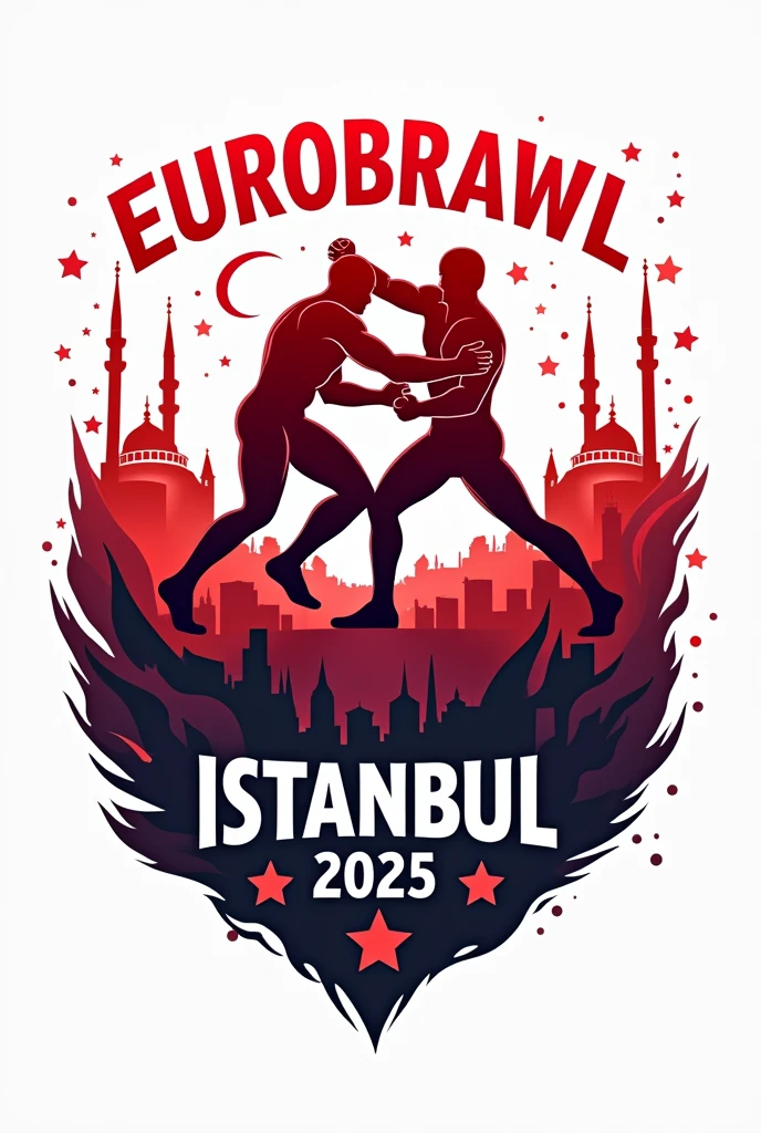 Create a logo for a wrestling event called EUROBRAWL using the colors of the turkey flag and adding the text Istanbul 2025