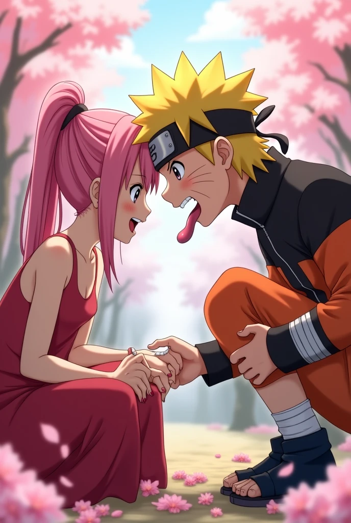 Naruto putting his tongue on Sakura's feet