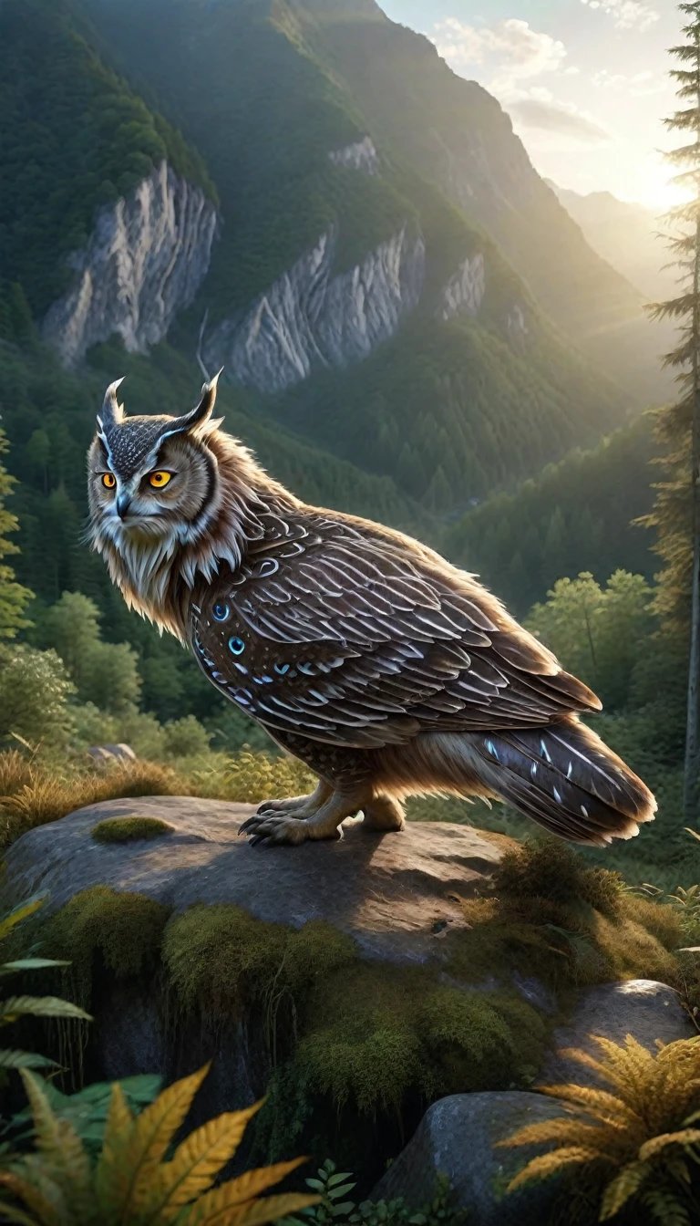 Panorama，In the mountains and forests，A creature with two pairs of eyes(best quality，4K，8k，High level，masterpiece：1.2），Ultra Detailed，（lifelike，Photo real，Photo real：1.37），Highly detailed animals，Complex patterns，Realistic lighting