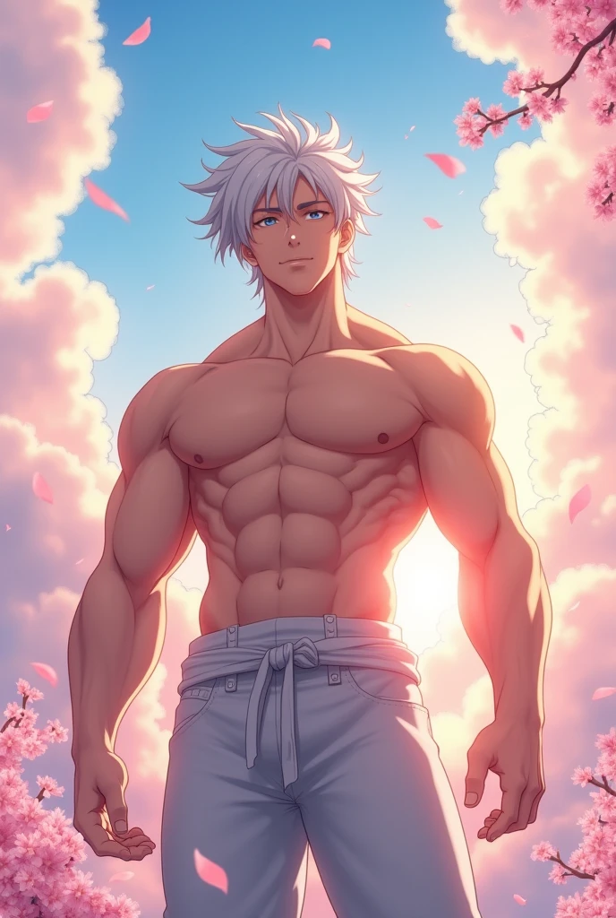 Anime guy with abs and white hair naked