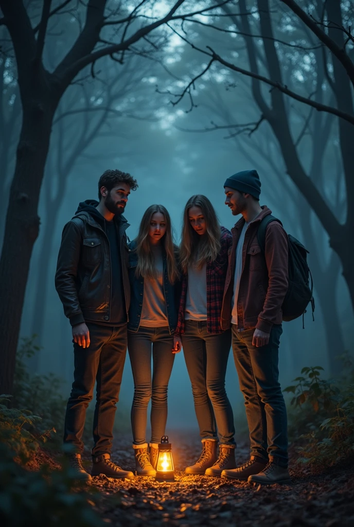 Four friends 2 male and female friends with scary atmosphere