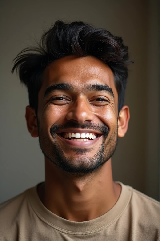 Make a real indian smily fat face of a guy of age 25 