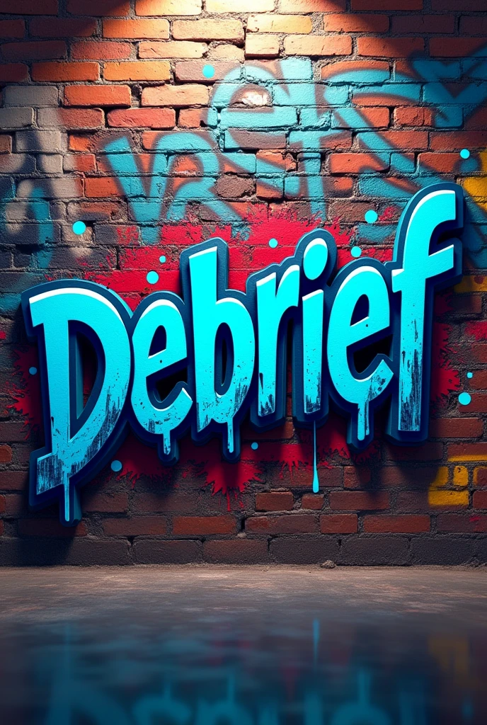 Create an image for a news channel, which's is 'Debrief'. Create in graffiti type and the theme colour is blue. I repeat, Graffiti.