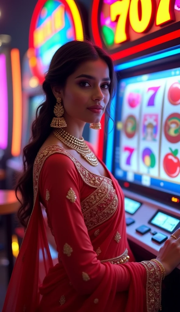 Indian Beauty，money，Electronic games，777，fruit machine，c4d lighting effects， 
