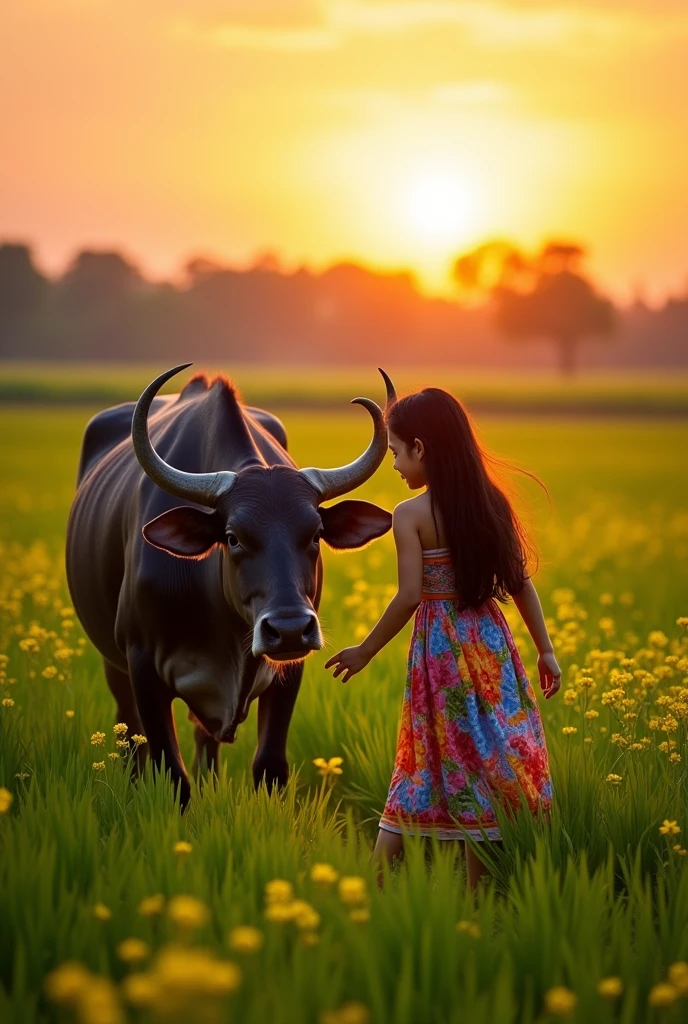 Beautiful girl Thailand play buffalo