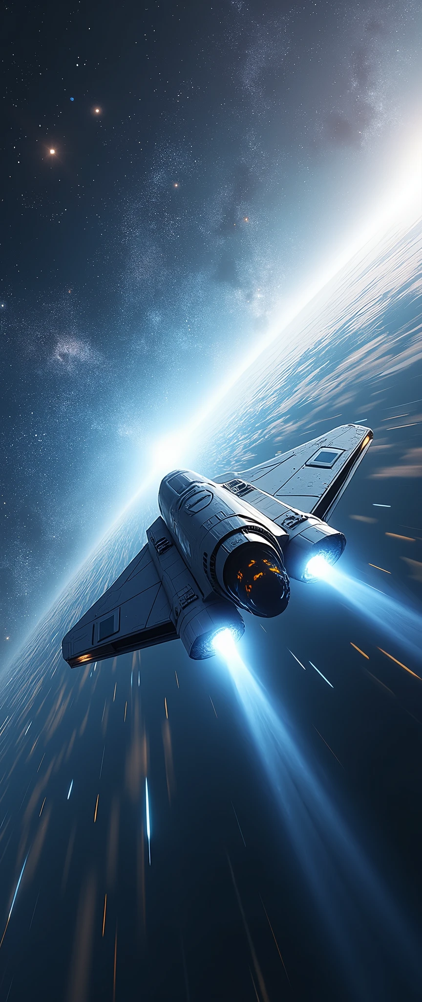 (masterpiece:1.2,Highest quality,Super detailed,Realistic,Ultra-high Resolution Camera),8k,wallpaper,(Hyperspace navigation of an ultra-compact spaceship),(Shot from behind the spaceship:2.0),(Expressing ultra-high speed with a beautiful line of white light:2.0),(wormhole),universe space,Magnificent landscape painting,dynamic