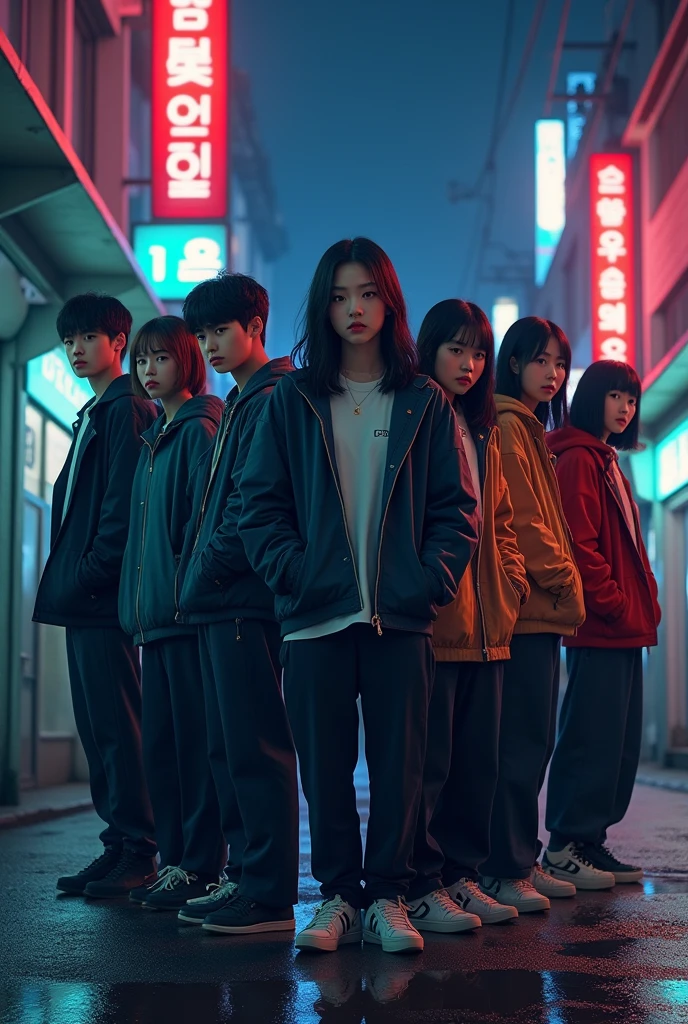 (photorealism:1.2), Cover books Thriller, the cast is : 5 boys and 5 girl korean