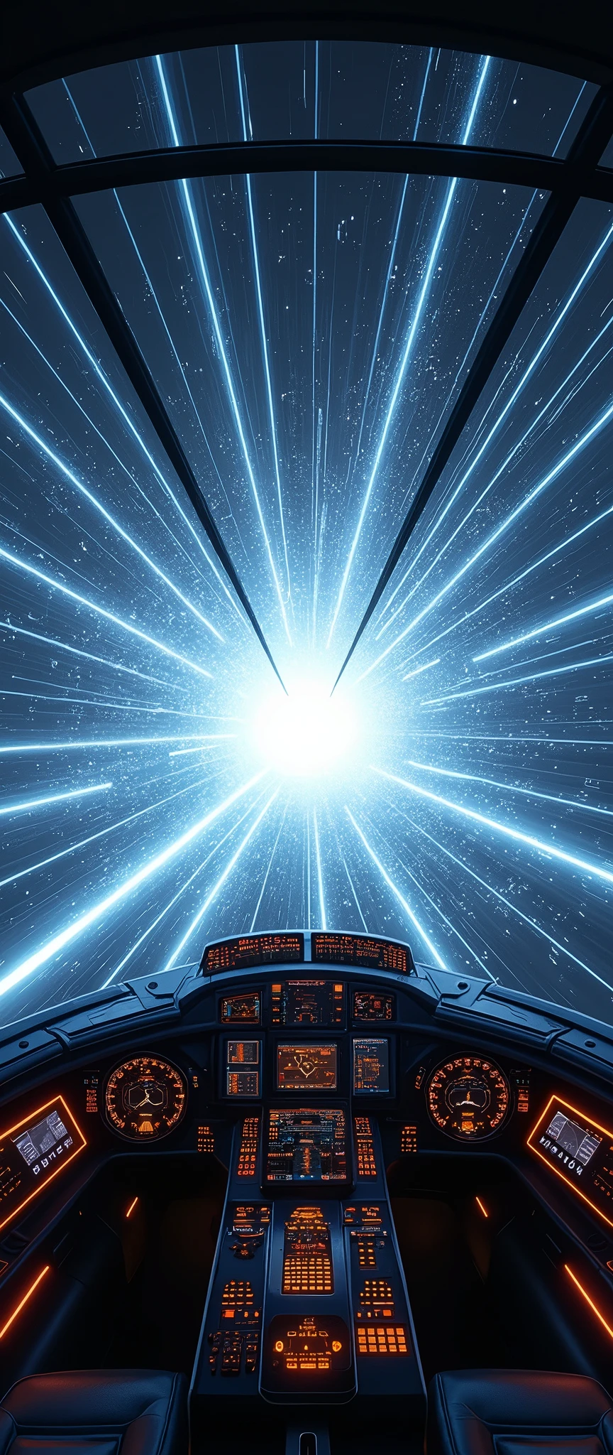 (masterpiece:1.2,Distinguished Quality,Mirror-like,Cinematic Experience),8k,wallpaper,The view from the cockpit of a spaceship traveling at warp speed,(Expressing ultra-high speed with a beautiful line of white light:2.0),(wormhole),universe space,Magnificent landscape painting,(Drawing of the spaceship cockpit:2.0),dynamic
