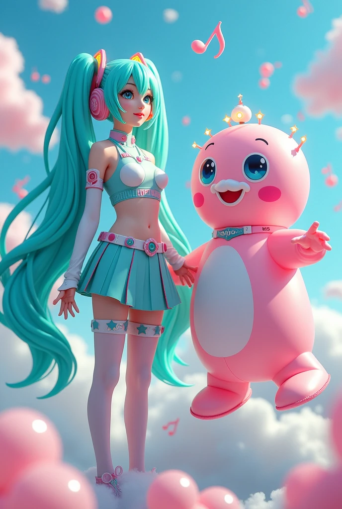 Hatsune Miku with an inflatable doll of herself