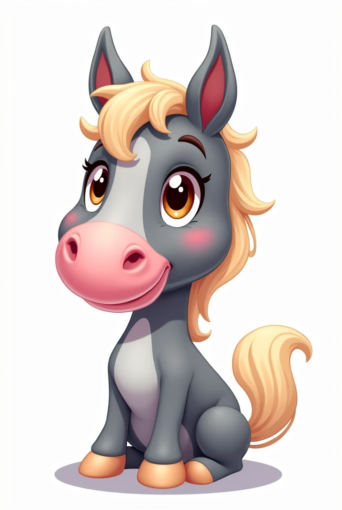 Illustration type cartoon sur fond transparent en se basant sur mon cheval (gris pommelé, crins clairs, avec une  tâche rose sur le bout du nez côté naseau gauche, yeux marrons)
