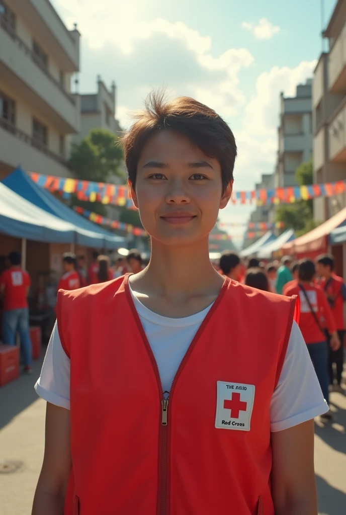 A red cross volunteer