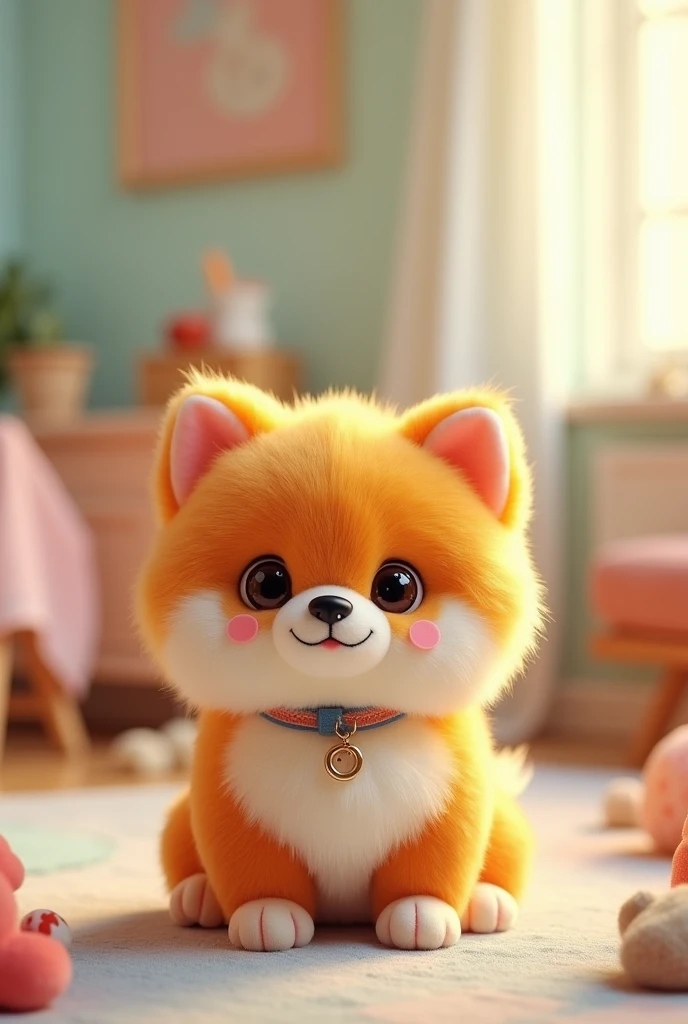 Pomeranian plush。Facing forward。Colorful fur。