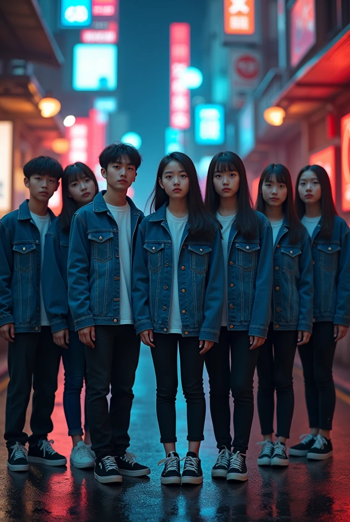 (photorealism:1.2) human, Cover books Thriller, the cast is : 5 boys korean older with same clothes and 5 girl korean older with same clothes