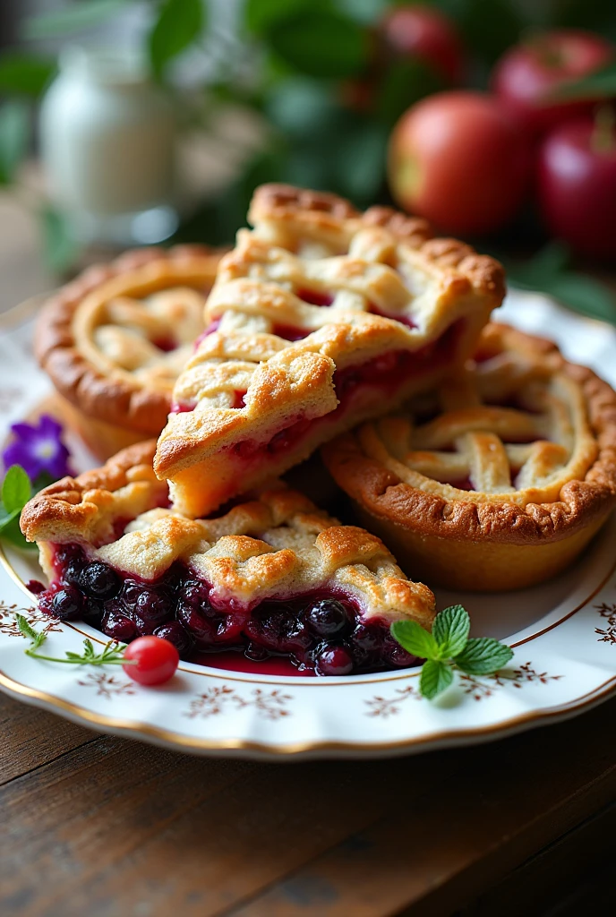 Draw appetizing pies on a large plate