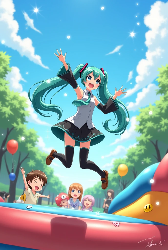 Hatsune Miku in an inflatable bouncer