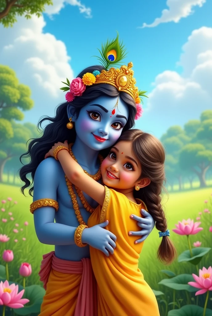 A girl hug lord krishna and her name is barsha. Print her name on her back of the shirt