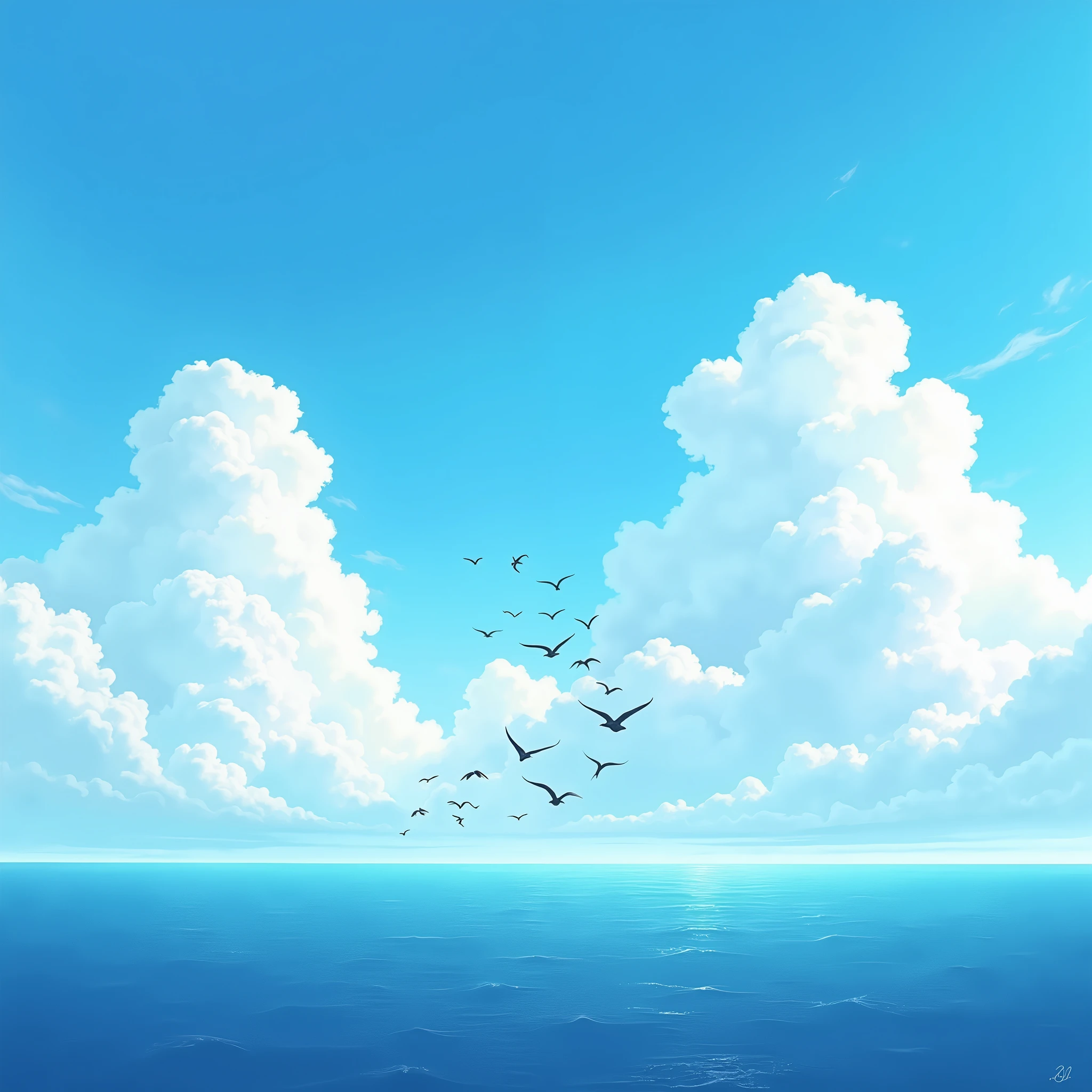 blue sky,Baiyun,Birds in the distance,Ocean,Vast image,Vision