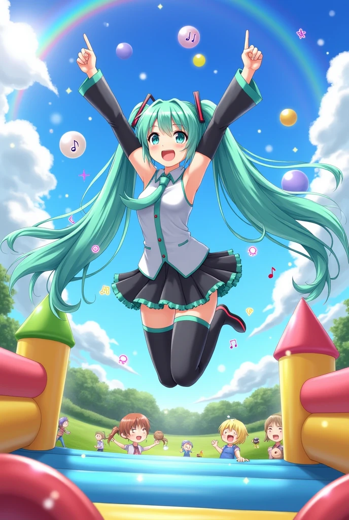 Hatsune Miku in an inflatable bouncer