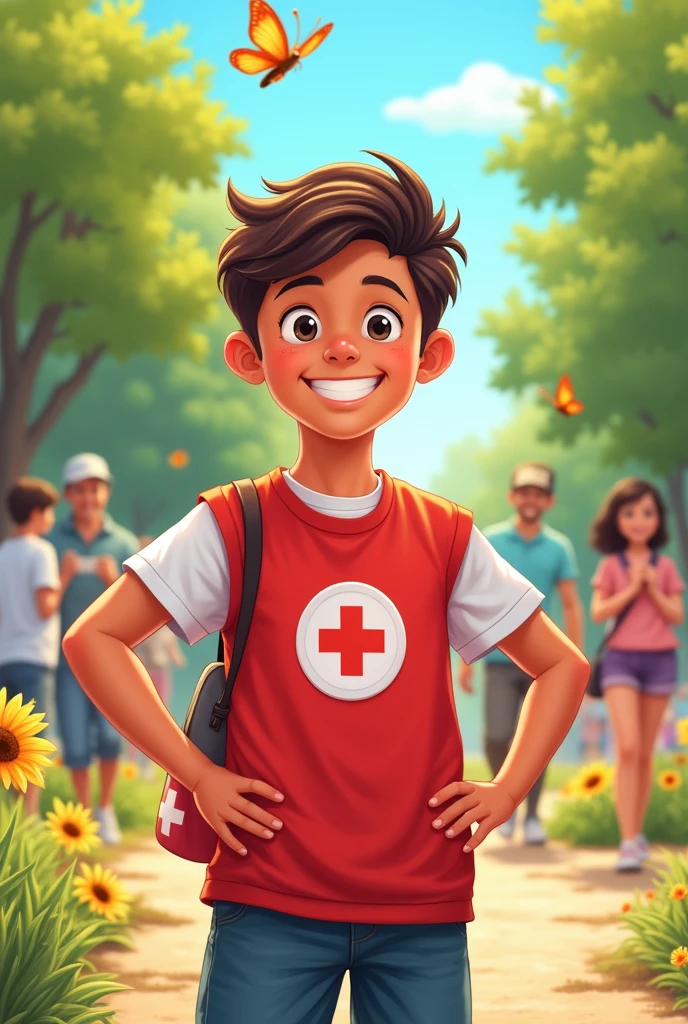 A red cross boy volunteer graphic