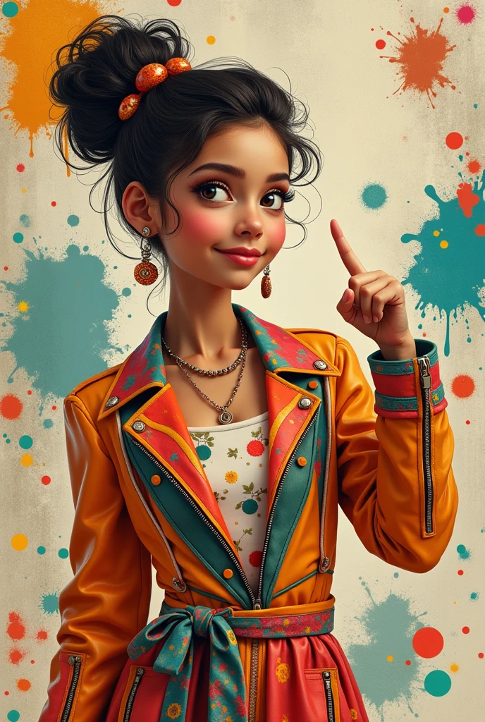 Beautiful stylish, fashionable girl looks at the viewer in a funny way with a facial expression, questioningly, smiling , funny with a question when? points with their finger at the entry above, interpretation of styles and beauty, by boris vallejo, Alberto Seveso, art deco, data-snushing, Ink v3, Splash Style, Abstract art, Abstract technologies, 3d, a high resolution, photo realistic, indicated, Cyber Technologies, 8k, depth of field,
