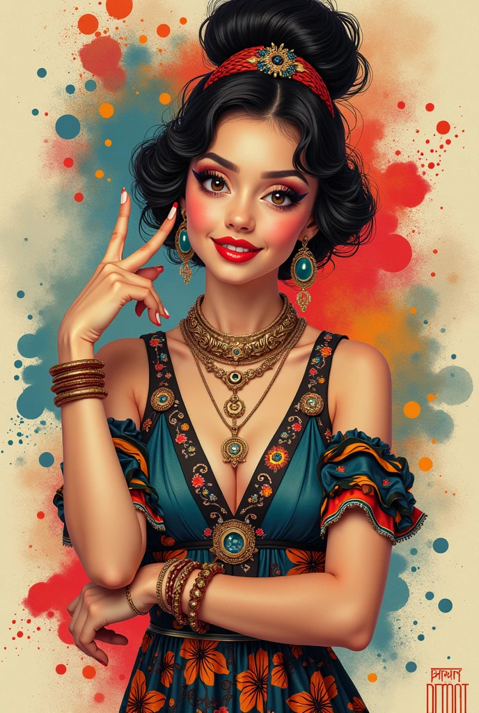 Beautiful stylish, fashionable girl looks at the viewer in a funny way with a facial expression, questioningly, smiling , funny with a question when? points with their finger at the entry above, interpretation of styles and beauty, by boris vallejo, Alberto Seveso, art deco, data-snushing, Ink v3, Splash Style, Abstract art, Abstract technologies, 3d, a high resolution, photo realistic, indicated, Cyber Technologies, 8k, depth of field,