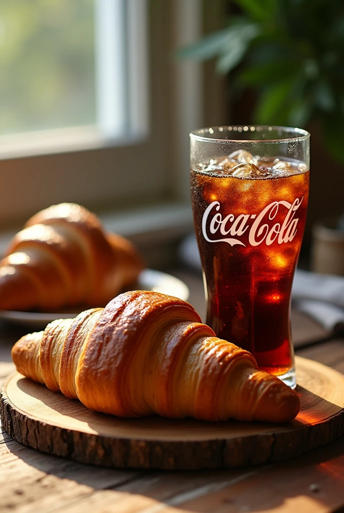 croisant et coca cola sur une table