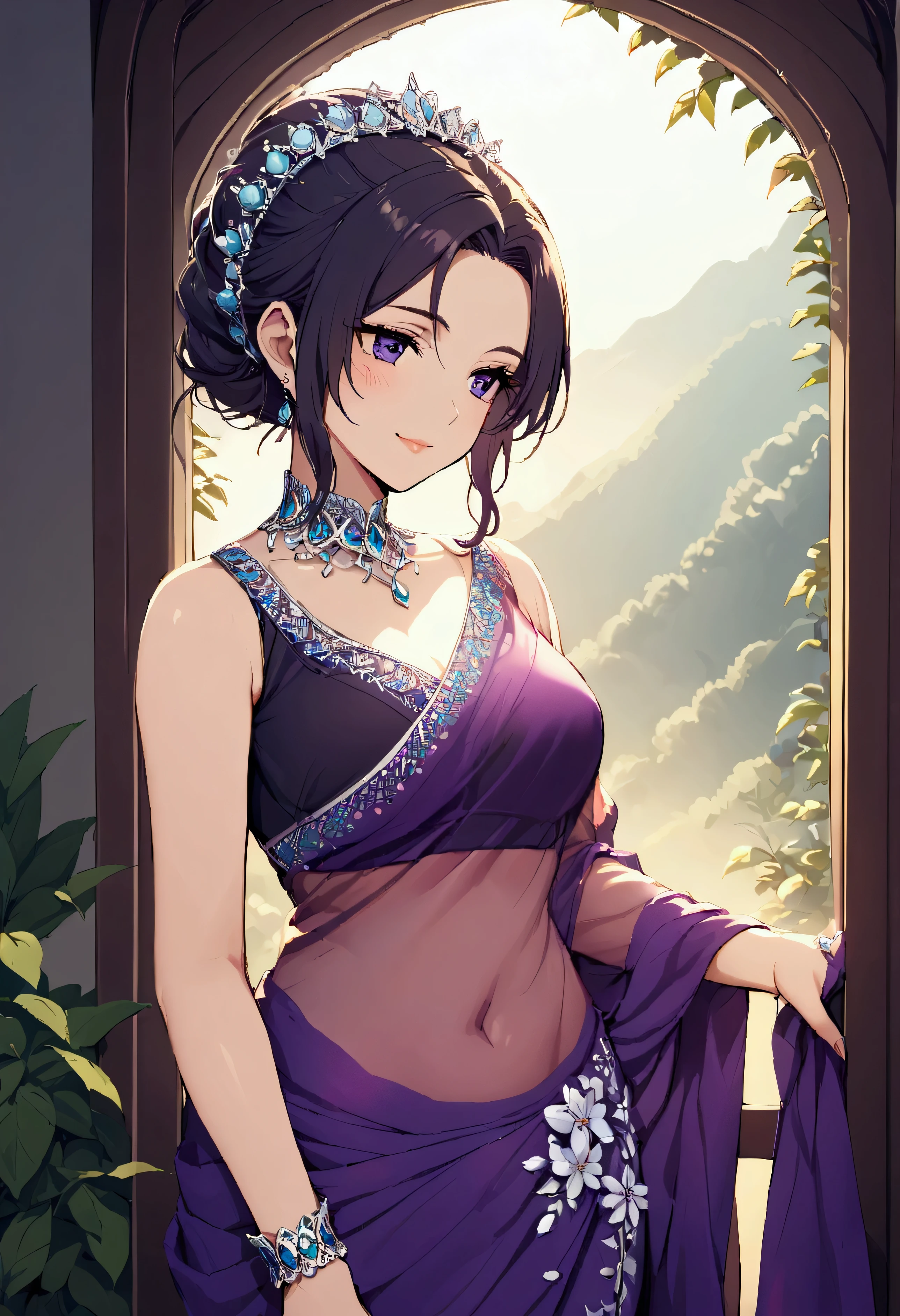 Shinobu wearing saree, sleeveless blouse