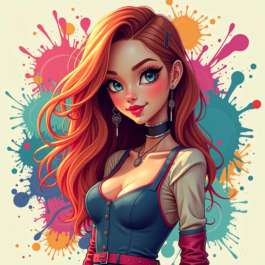 Beautiful stylish, fashionable girl looks at the viewer in a funny way with a facial expression, questioningly, smiling , funny with a question when? Ink v3, Splash Style, Abstract art, Abstract technologies, 3d, a high resolution, photo realistic, indicated, Cyber Technologies, 8k, depth of field,