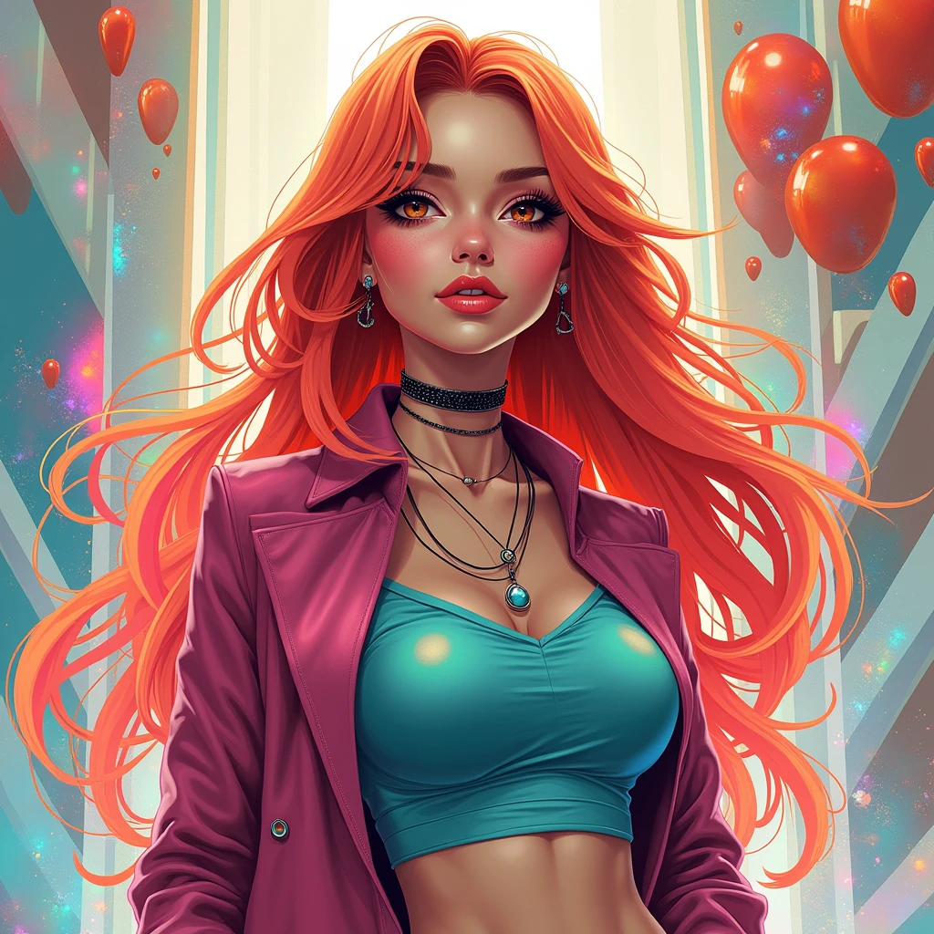 Beautiful stylish, fashionable girl looks at the viewer in a funny way with a facial expression, questioningly, smiling , funny with a question when? Ink v3, Splash Style, Abstract art, Abstract technologies, 3d, a high resolution, photo realistic, indicated, Cyber Technologies, 8k, depth of field,