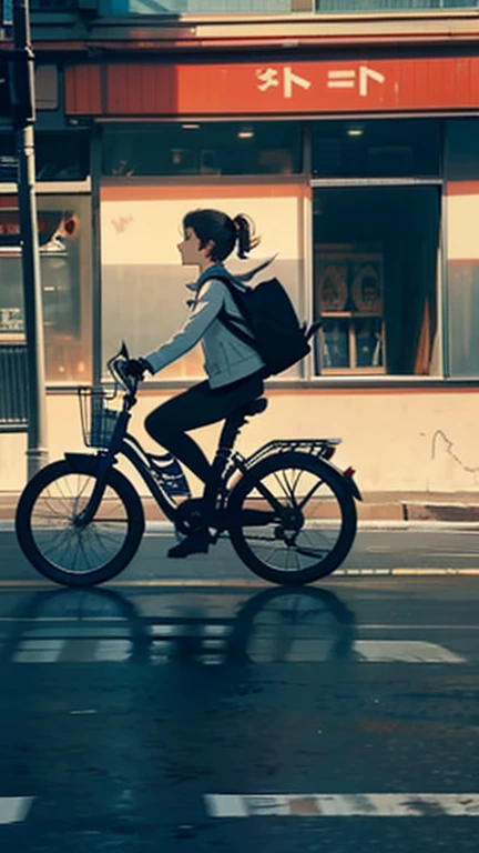 A girl is riding a bicycle