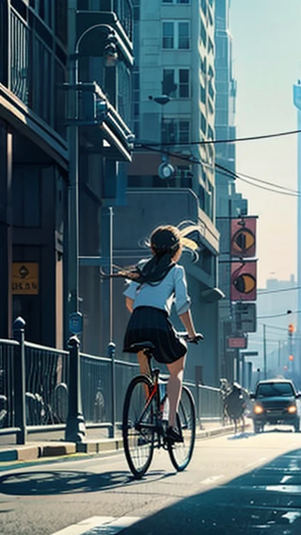 A girl is riding a bicycle