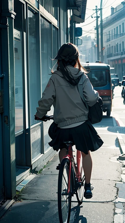 A girl is riding a bicycle