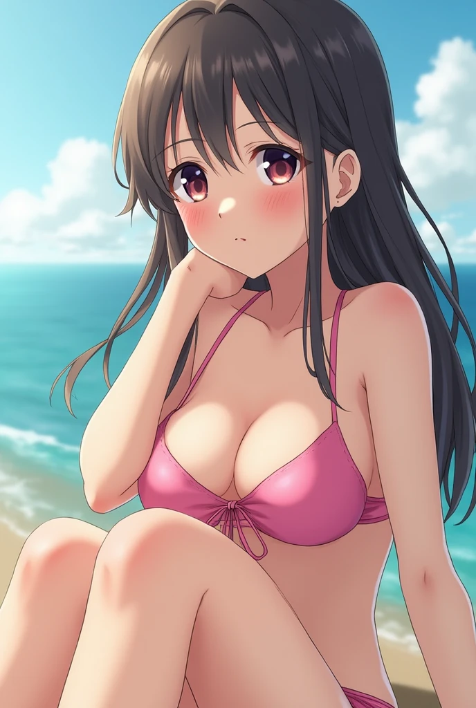 リアルなphotograph、Pay attention to the face of the cute idol high school girl、bikini、Beautiful way to sit , M-shaped feet, photograph,