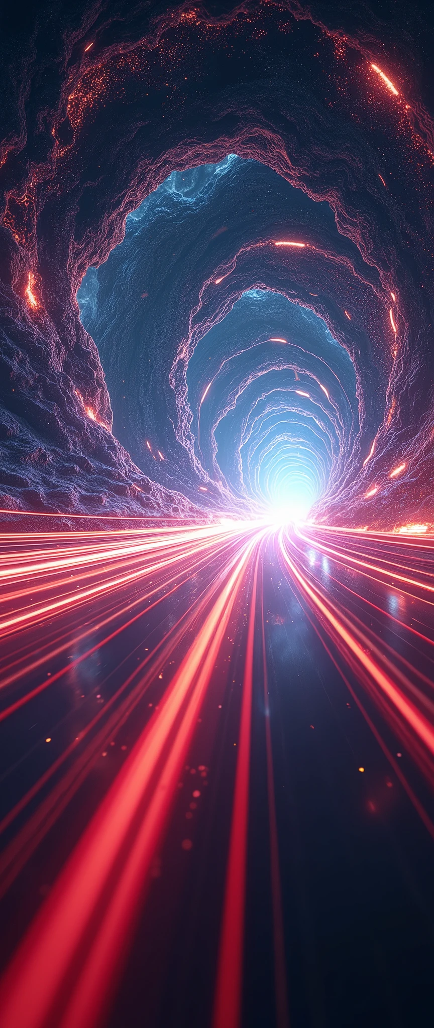 (masterpiece:1.2,Highest quality,Super detailed,Realistic,Ultra-high Resolution Camera),8k,wallpaper,The view from behind a spaceship traveling at warp speed.,(Expressing ultra-high speed with beautiful lines of light:2.0),(wormhole),universe space,Expressed through magnificent art,dynamic