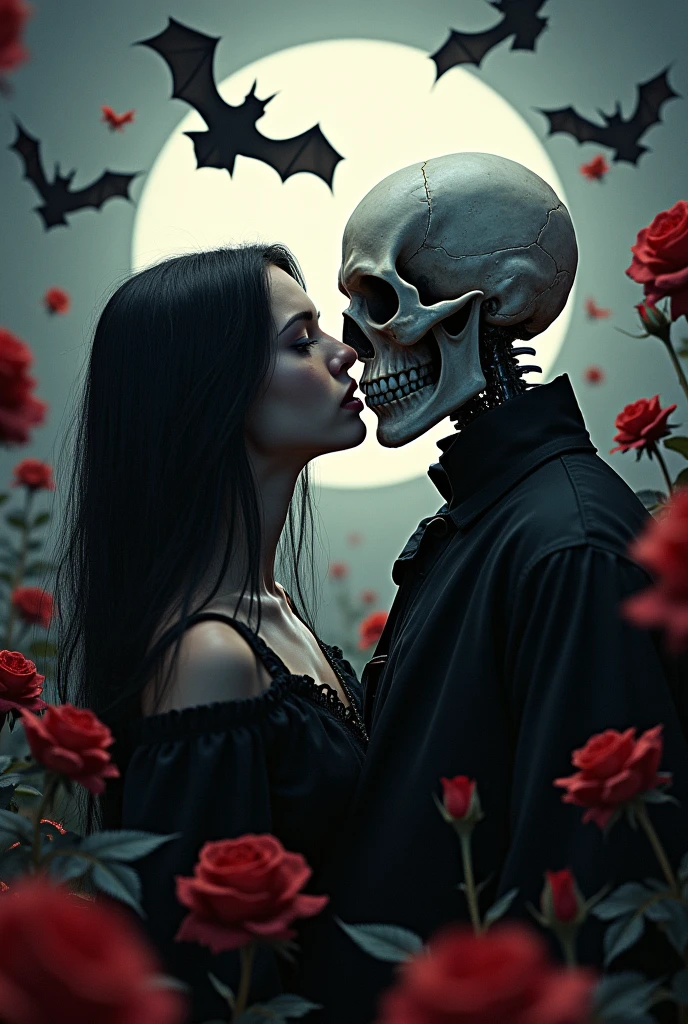 there is a woman with red hair and a skeleton , gothic art, gothic fantasy art, in style of anne stokes, love and death, gothic romance, beautiful digital artwork, fantasy dark art, dark but detailed digital art, gorgeous digital art, beautiful digital art, gothic harts, beautiful gorgeous digital art, inspired by Anne Stokes