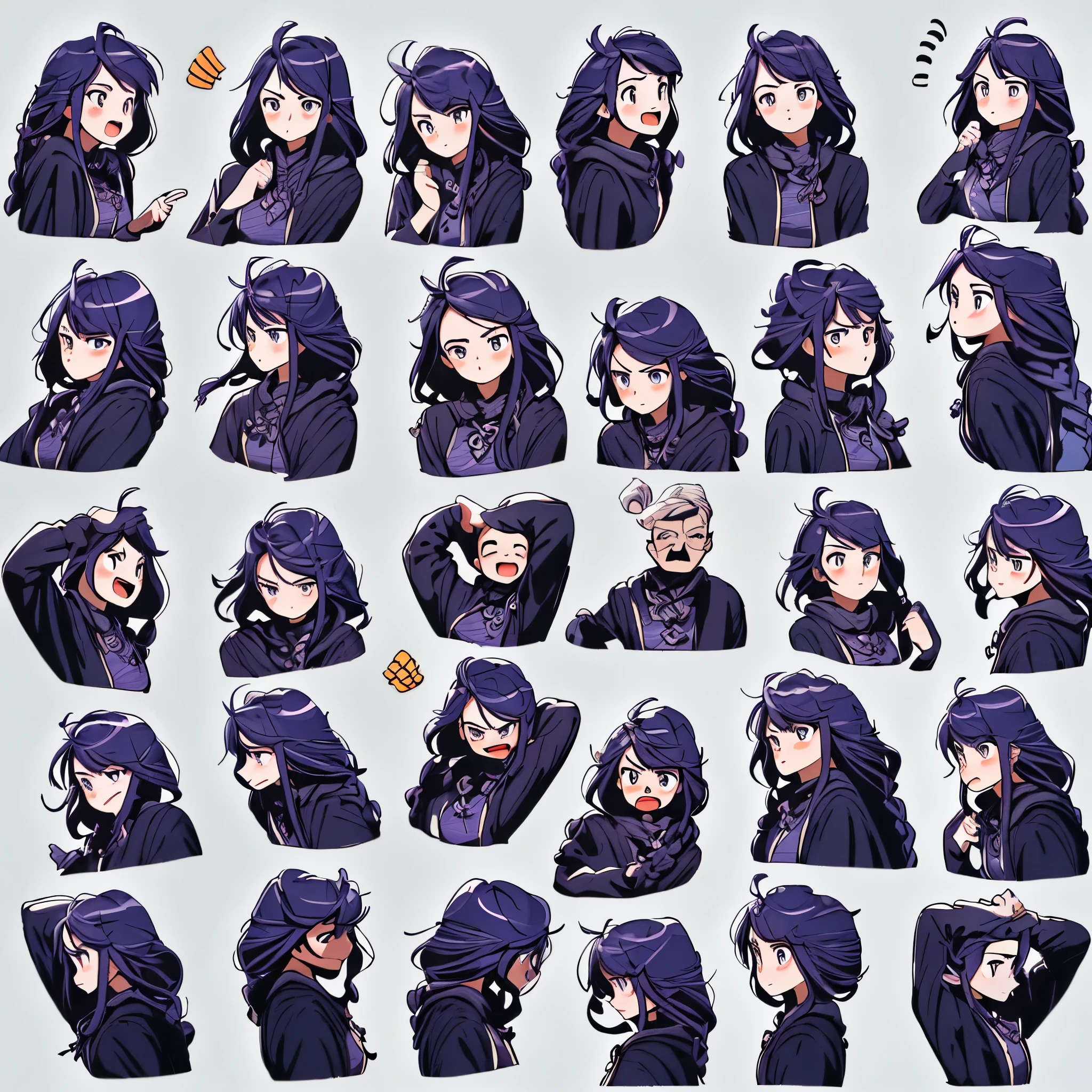 1girll, (Raiden general, Raiden general),(9 grids,3*3 grids,9 emoji packs,9 poses and expressions),Disney style,Black strokes,Different emotions,8K