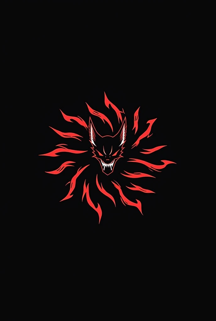 Design a bold and modern logo for a YouTube channel named Indian Kurama. The logo should feature a black-colored nine-tailed fox, inspired by Kurama from Naruto, but customized to look more menacing and powerful. The overall theme should be related to gaming, with sharp lines and a dynamic, aggressive feel. Use a minimalistic color palette with black as the dominant color, and make sure the logo stands out on both light and dark backgrounds." Write indian kurama on it and make nine tales 