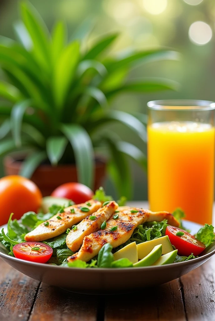 Healthy meal with fruit juice