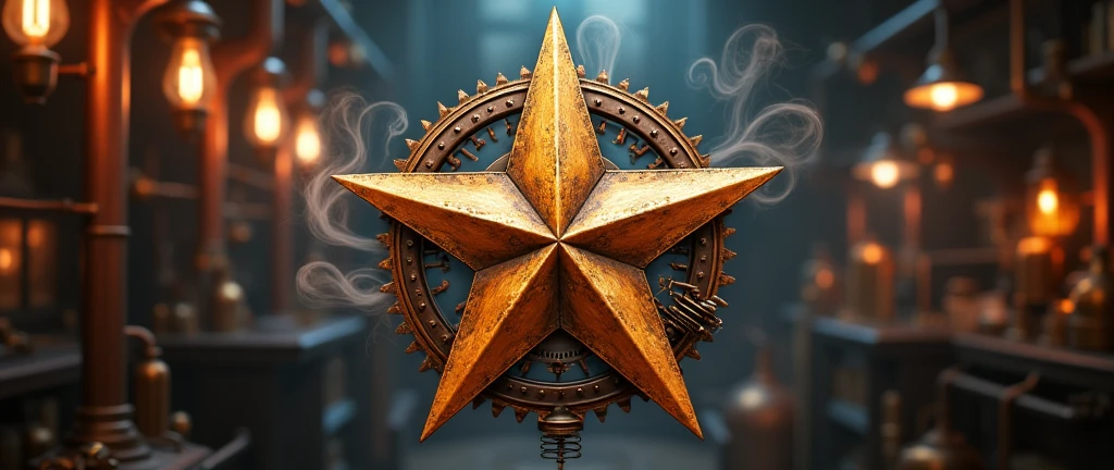 Steampunk style game studio star logo