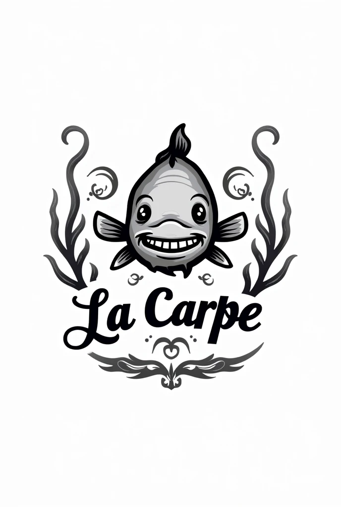 Logo with little humor, in black and white, in French
the association of the name "The Carp" from Saint Pierre du Bosguérard