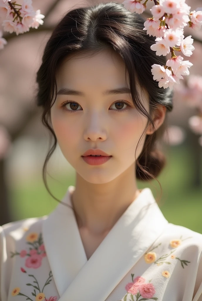 Japanese women、A close-up of her chest and calm expression.、It shows her inner peace and outer charm.。