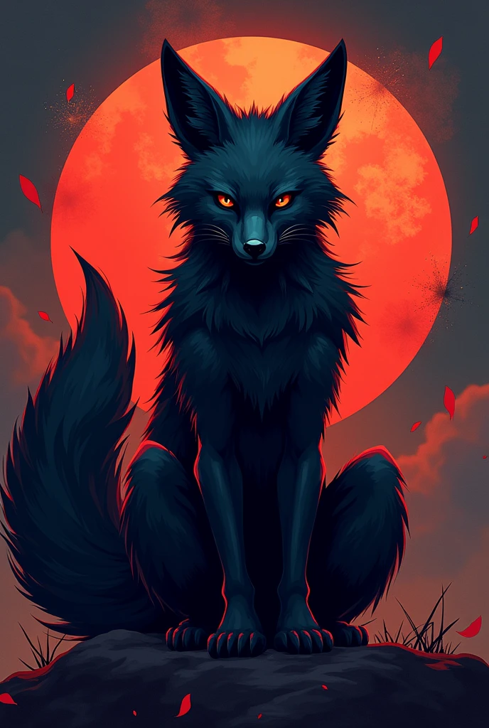 Generate a gaming logo for my gaming yt channel name "INDIAN KURAMA" and logo must be carry a nine tails image from Naruto but the fox must be black and have nine tails , and fox must be sitting with his hand closed straight look