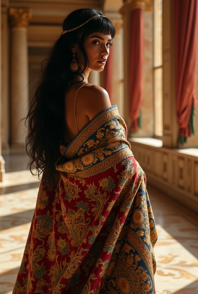 Imagine cleo patra roled in a carpet in ancient roman palace