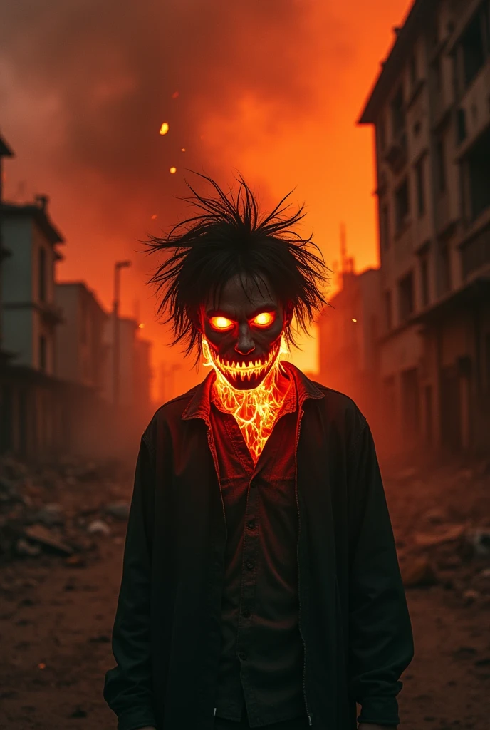 Horror image of human flow fire on face